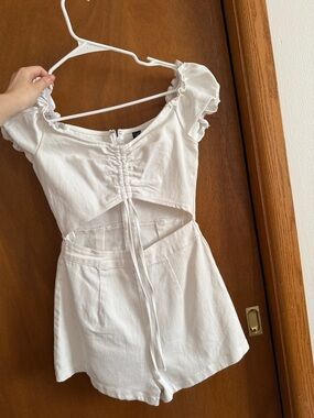 Windsor White Cutout Romper with Ruched Bodice